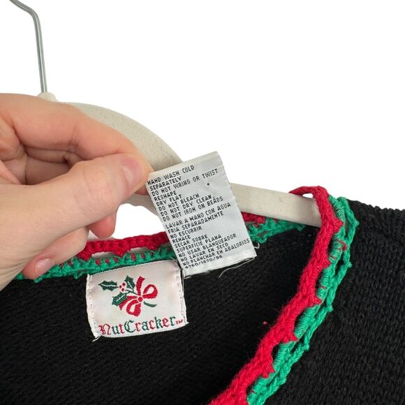 Nutcracker Black Christmas Tree Embroidered Sweater Holiday Party Womens Large - Picture 4 of 5